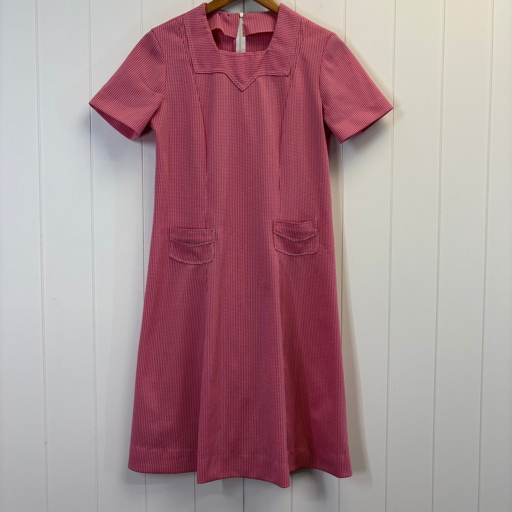 Vintage Women 60s 70s Houndstooth Plaid House Dress Size M Classic Retro Picnic